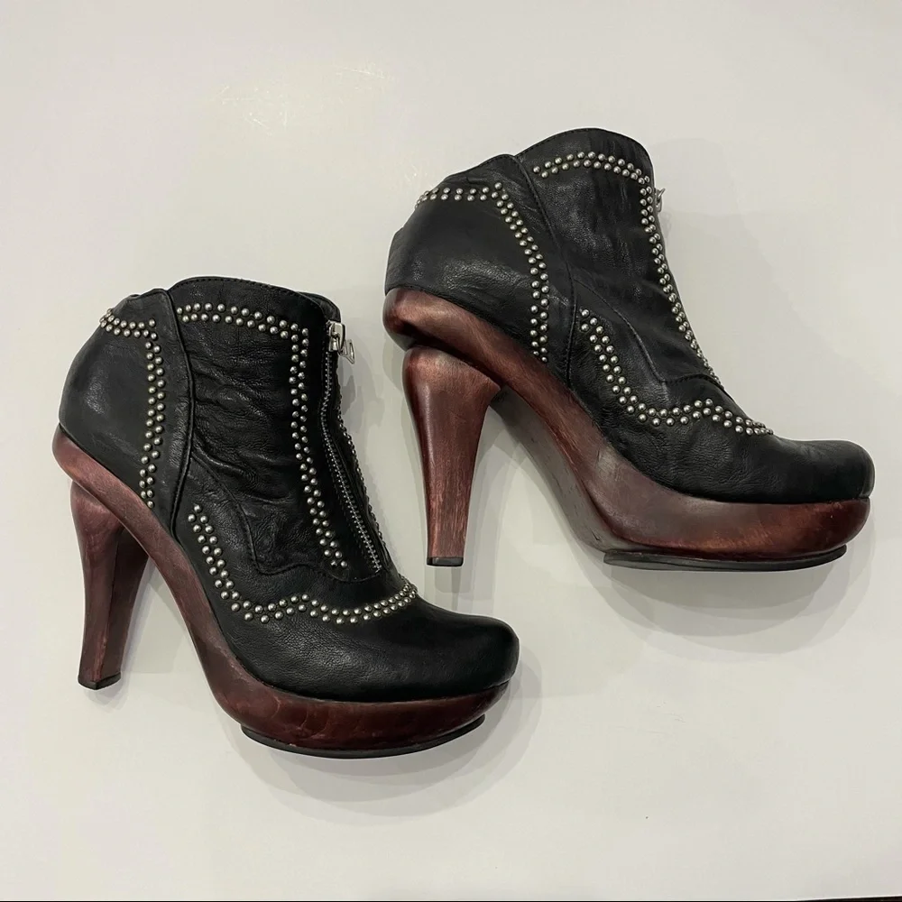 Calleen Cordero Free People Studded Platform Booties Wood Block Heal‎ Size &